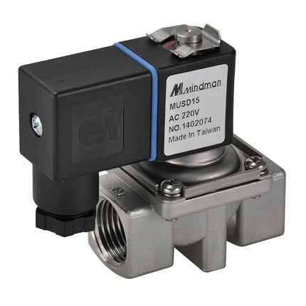Mindman MUSD Series: 2-Port 2-Position Pilot-Operated Diaphragm Solenoid Valve (Normally Closed) - MUSD-15-0-V-2-Y-C-AC220-G