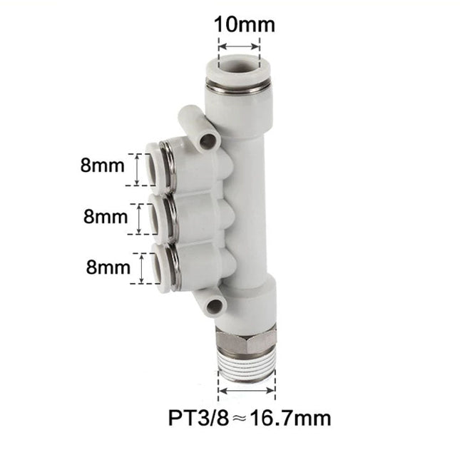 Airtac PKD: Pneumatic Push-in Reducer Threaded 5-Way Fitting - PKD10-803D-S