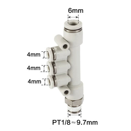 Airtac PKD: Pneumatic Push-in Reducer Threaded 5-Way Fitting - PKD6-401D-S