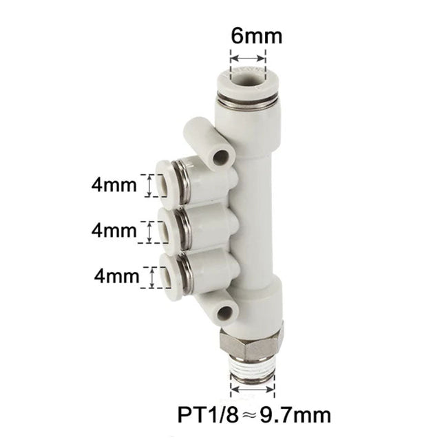 Airtac PKD: Pneumatic Push-in Reducer Threaded 5-Way Fitting - PKD6-401D-S