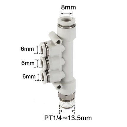 Airtac PKD: Push Lock Fitting. Male Reducer Triple Branch - PKD8-602D
