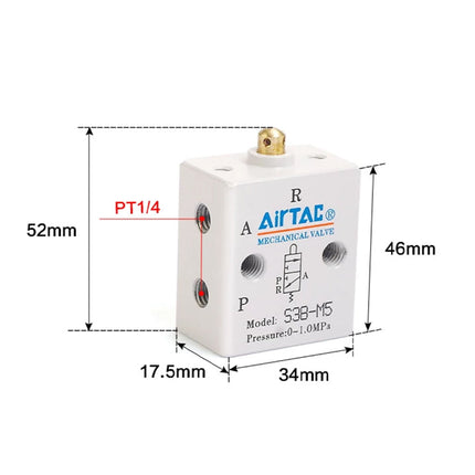 Airtac S3B-08: Manual Valve. 3 Way - S3B08