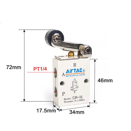 Airtac S3R-08: Manual Valve. 3 Way - S3R08