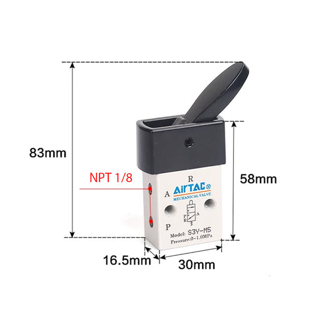 Airtac S3Y-06: Manual Valve. 3 Way - S3Y06T